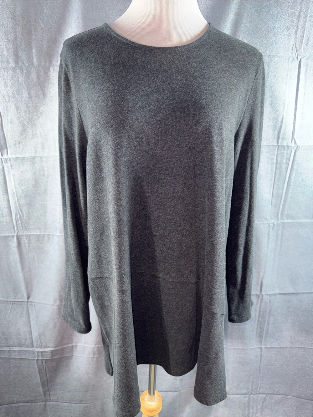 3195-Purejill Relaxed Crewneck Tunic Sweater - Charcoal